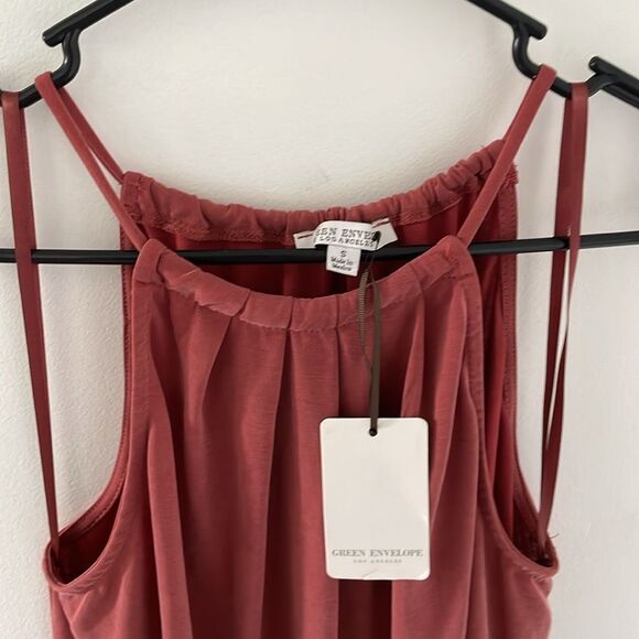 Green Envelope Womens Halter Tank Rust Sleeveless Top Sz S - Picture 2 of 9